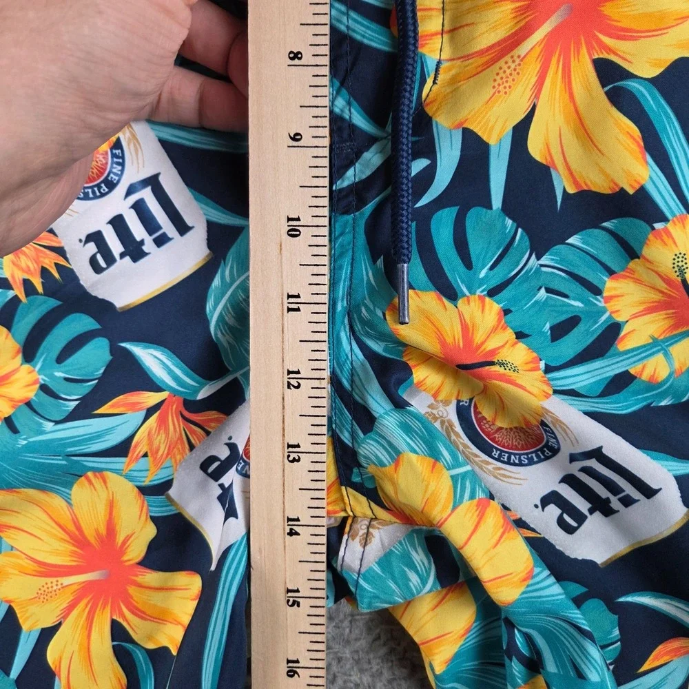Miller Lite Floral Swim Trunk‎ Shorts Mens 3XLT Green Hawaiian Floral